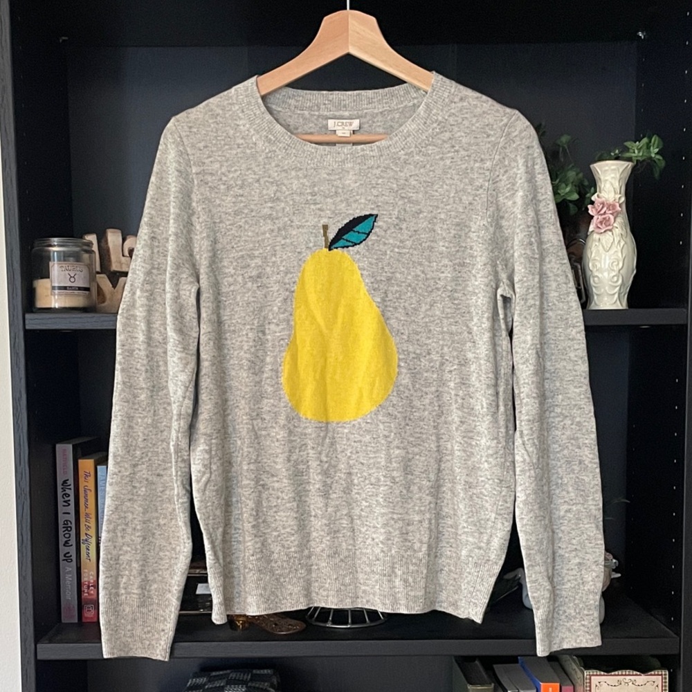 NWT J. Crew Gray Sweater with Yellow Pear Motif